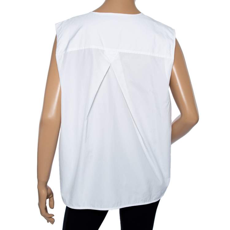 Pre Owned Louis Vuitton White Cotton Neck Tie Detail Button Front Shirt L