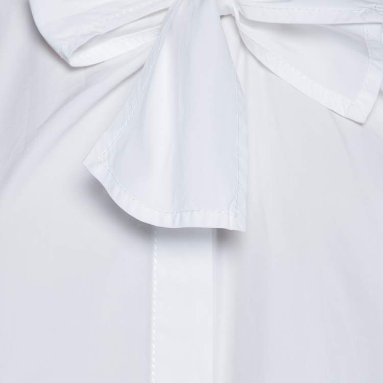 Pre Owned Louis Vuitton White Cotton Neck Tie Detail Button Front Shirt L