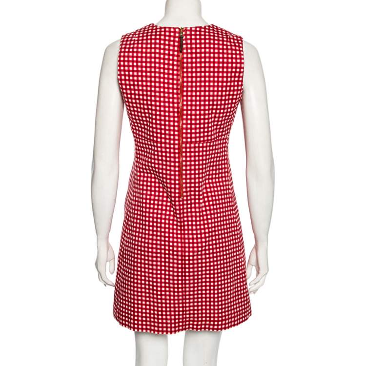 Pre Owned Louis Vuitton Red Checkered Cotton Short Dress M