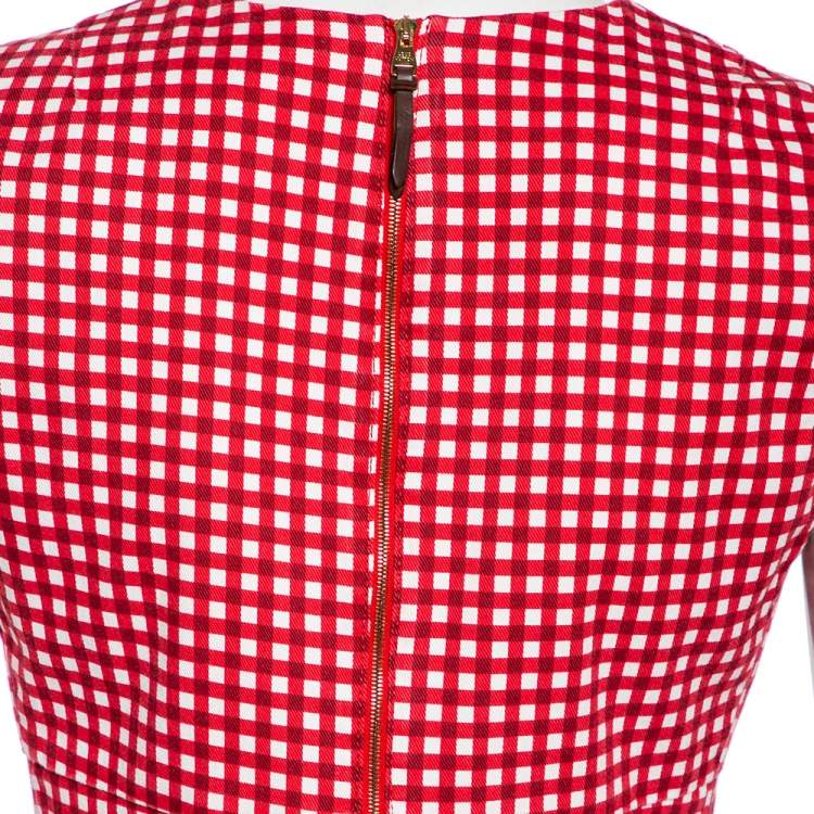 Pre Owned Louis Vuitton Red Checkered Cotton Short Dress M
