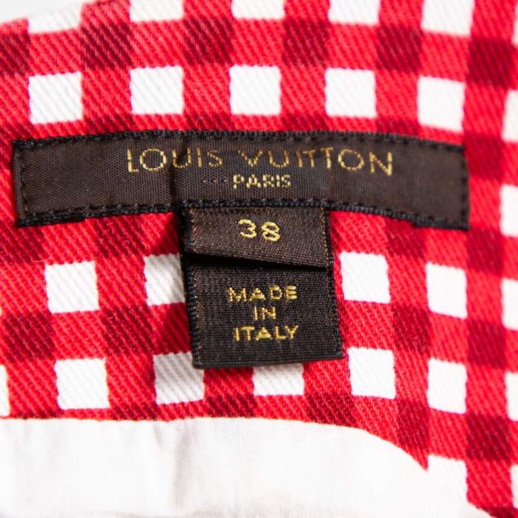 Pre Owned Louis Vuitton Red Checkered Cotton Short Dress M