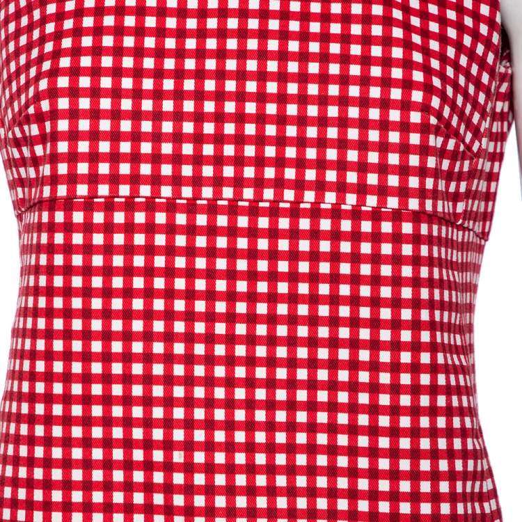 Pre Owned Louis Vuitton Red Checkered Cotton Short Dress M