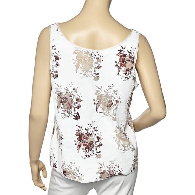 مملوكة مسبقًا Louis Vuitton White Printed Coated Cotton Tank Top M