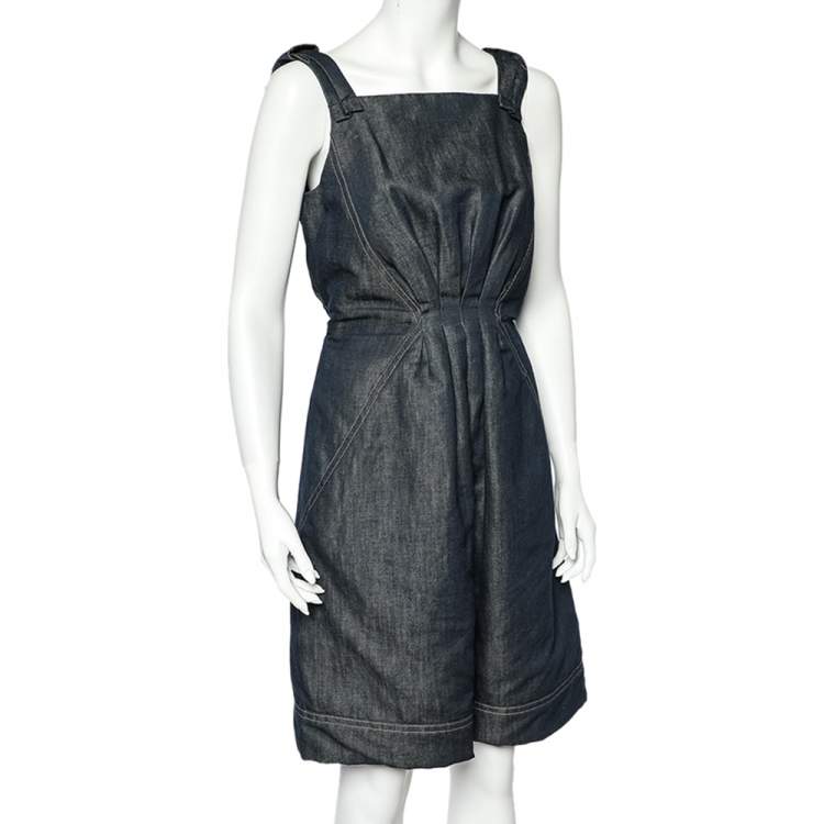 Louis Vuitton Blue Denim Ribbon Sleeve Detailed Gathered Short Dress M Louis  Vuitton