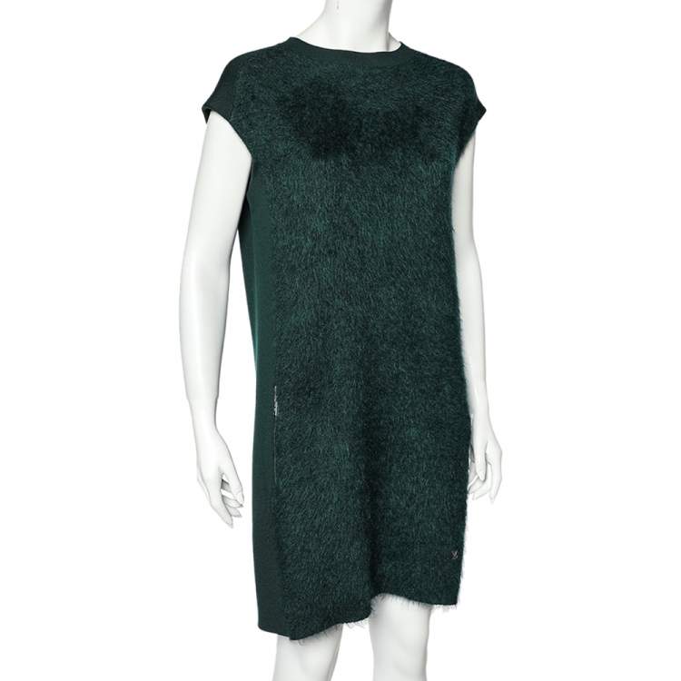 Pre Owned Louis Vuitton Green Wool & Mohair Paneled Short Dress M