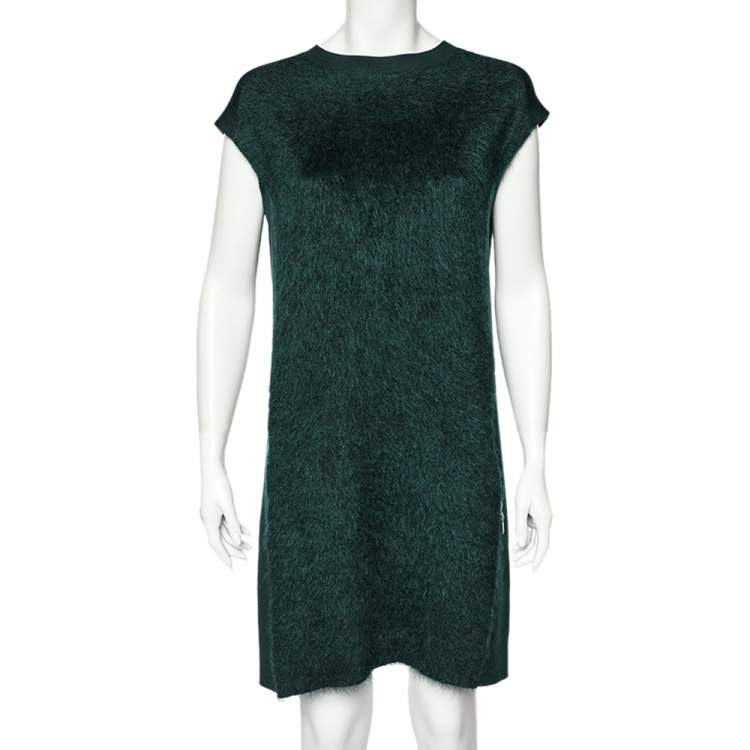 Pre Owned Louis Vuitton Green Wool & Mohair Paneled Short Dress M