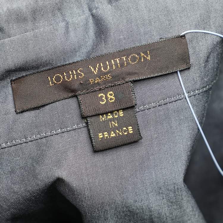 Pre Owned Louis Vuitton Grey Cotton Smocked Waist Detailed Shirt Dress M