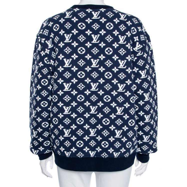 Pre Owned Louis Vuitton Blue Monogram Jacquard Crew Neck Sweatshirt S