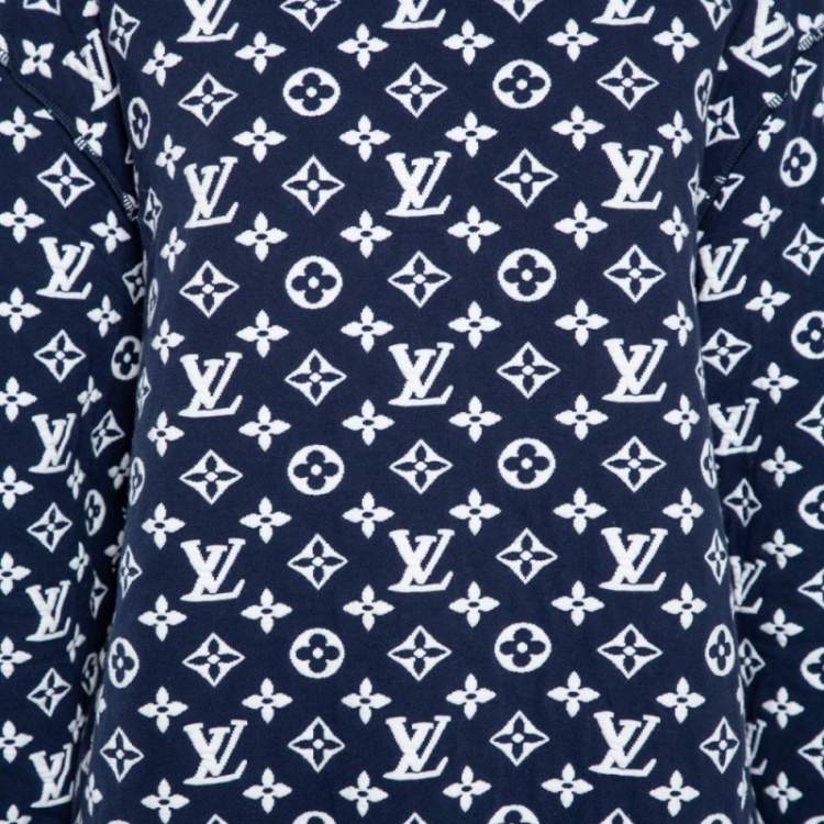 Pre Owned Louis Vuitton Blue Monogram Jacquard Crew Neck Sweatshirt S