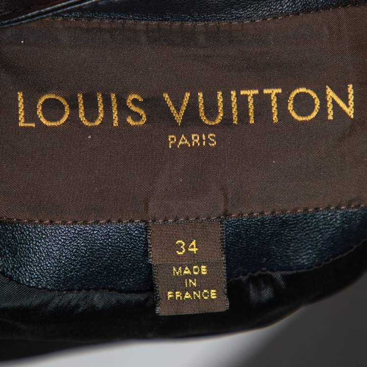 Pre Owned Louis Vuitton Black Leather Zip Front Jacket S