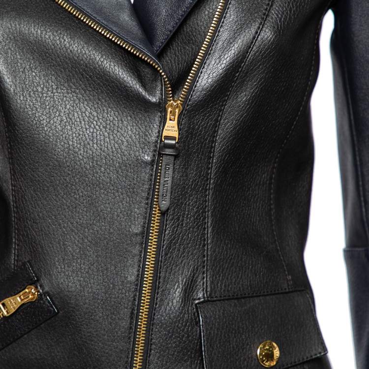 Pre Owned Louis Vuitton Black Leather Zip Front Jacket S