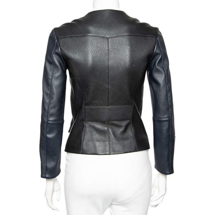 Pre Owned Louis Vuitton Black Leather Zip Front Jacket S