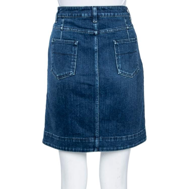 Pre Owned Louis Vuitton Indigo Colorblock Denim Monogrammed Patchwork Skirt M