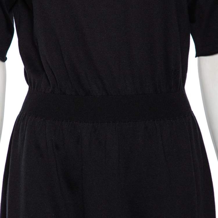 Pre Owned Louis Vuitton Black Silk Knit Lurex Trim Detail T-Shirt Dress M
