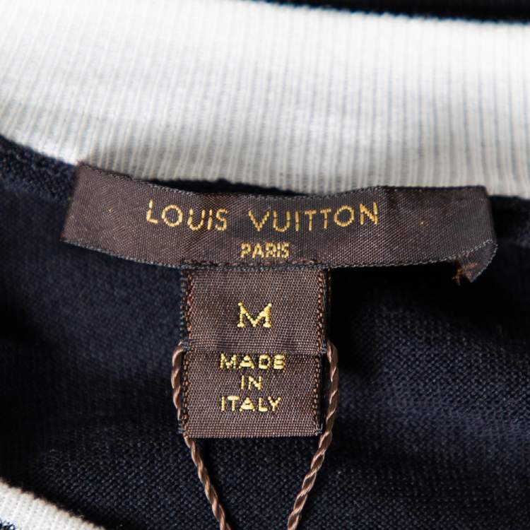 Pre Owned Louis Vuitton Black Silk Knit Lurex Trim Detail T-Shirt Dress M