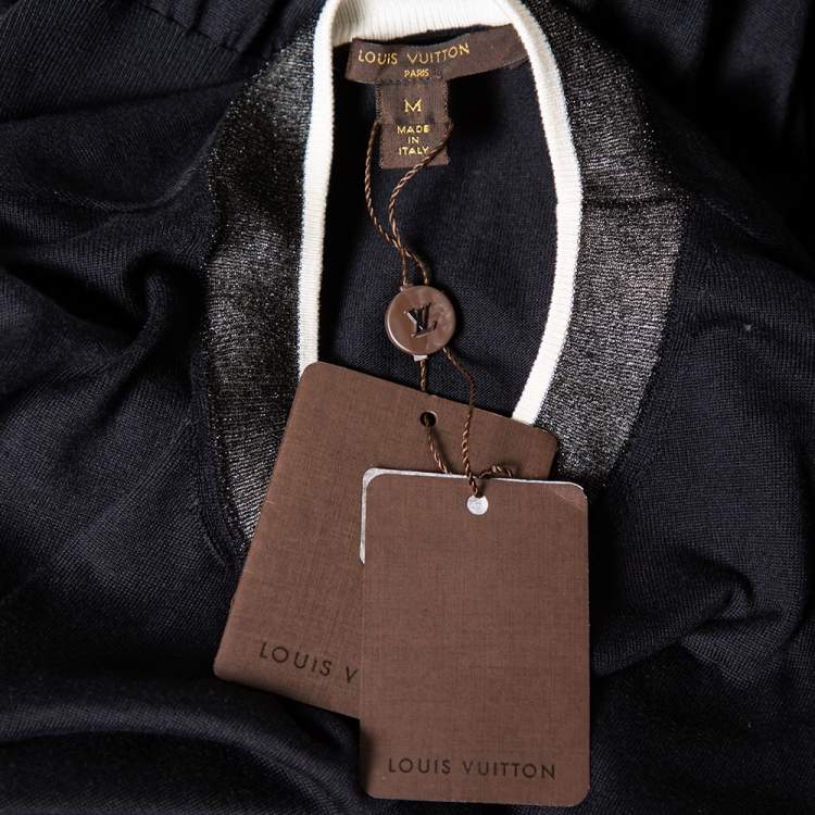 Pre Owned Louis Vuitton Black Silk Knit Lurex Trim Detail T-Shirt Dress M