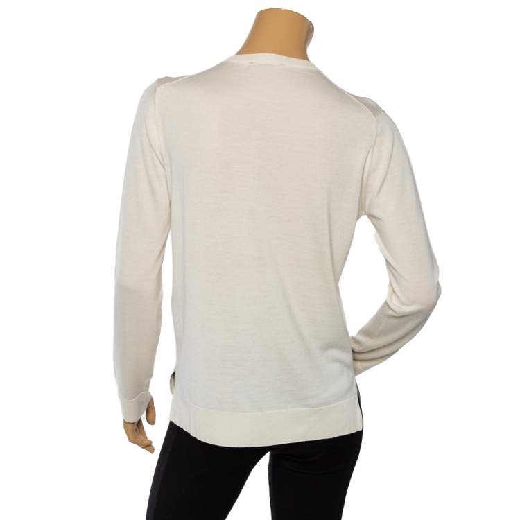 Pre Owned Louis Vuitton Cream Cashmere & Silk Knit Button Front Cardigan L