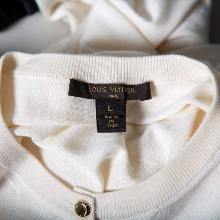 Pre Owned Louis Vuitton Cream Cashmere & Silk Knit Button Front Cardigan L