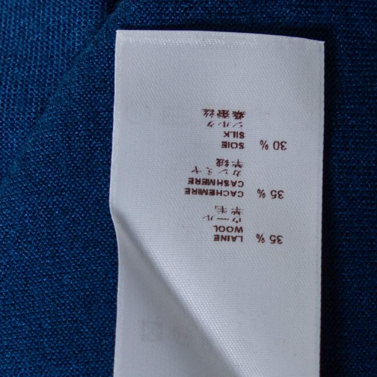 Pre Owned Louis Vuitton Blue-Black Paneled Silk Wool and Cashmere Top & Cardigan Set M