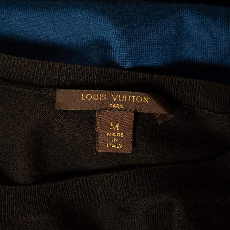 Pre Owned Louis Vuitton Blue-Black Paneled Silk Wool and Cashmere Top & Cardigan Set M
