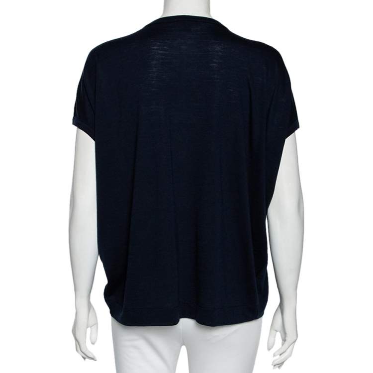مملوكة مسبقًا Louis Vuitton Navy Blue Wool Sequin Embellished Oversized Top S