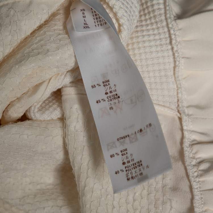 Pre Owned Louis Vuitton  Off White Sequin Embellished Knit Ruffle Hem Shift Dress M