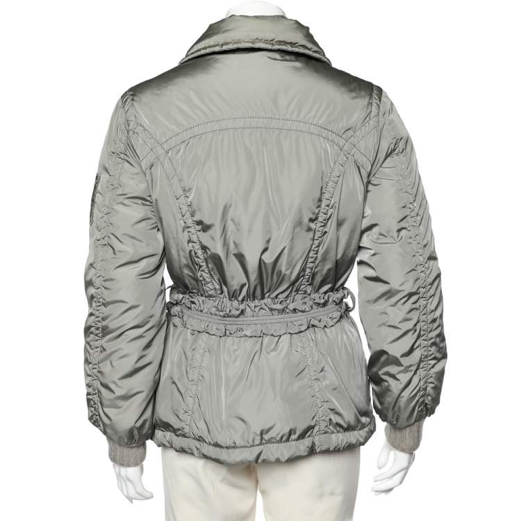 Pre Owned Louis Vuitton Light Grey Quilted Synthetic Belted Zip Front Jacket M