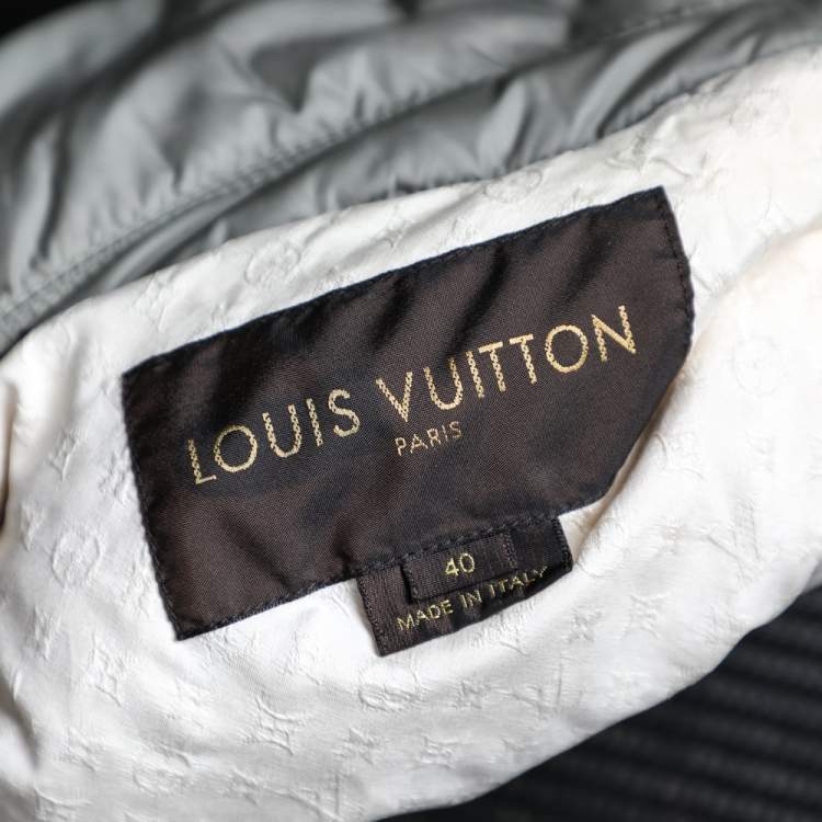 Pre Owned Louis Vuitton Light Grey Quilted Synthetic Belted Zip Front Jacket M