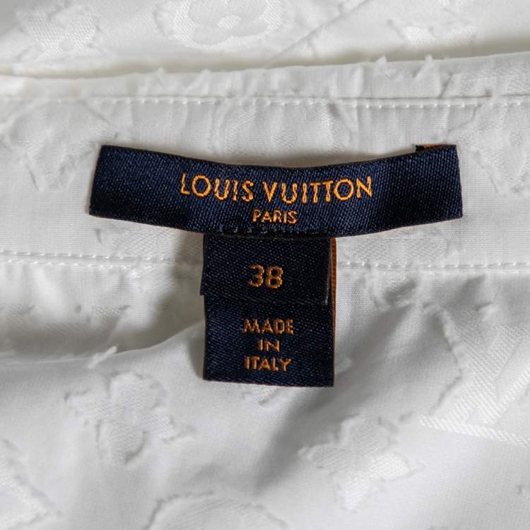 Pre Owned Louis Vuitton White Allover Monogram Motif Cotton Poplin Shirt M