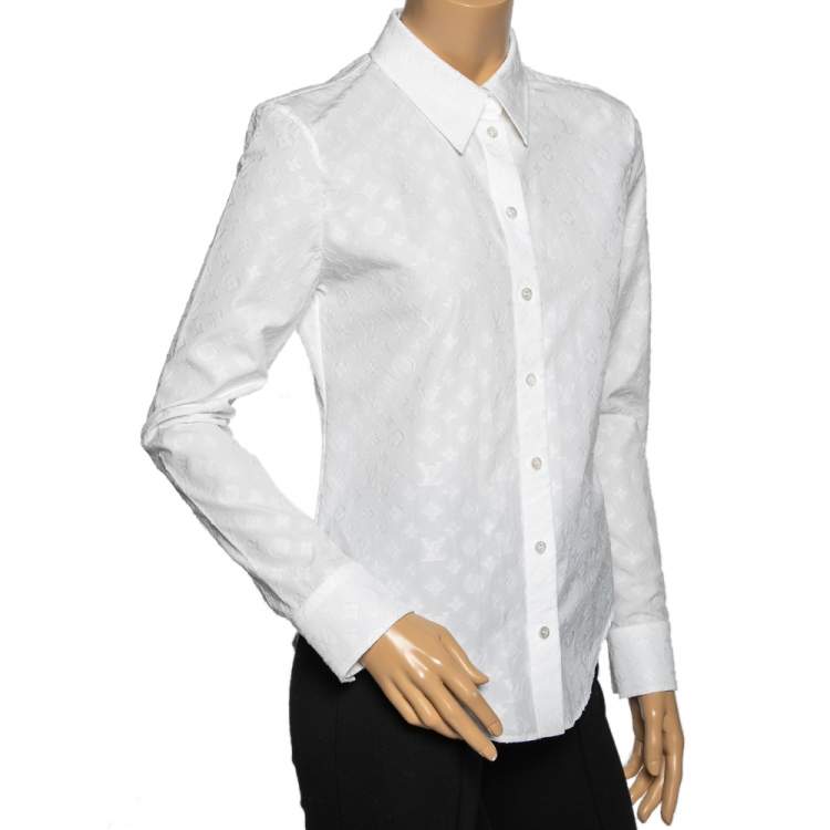 Pre Owned Louis Vuitton White Allover Monogram Motif Cotton Poplin Shirt M