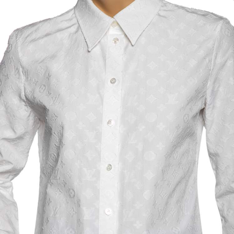 Pre Owned Louis Vuitton White Allover Monogram Motif Cotton Poplin Shirt M