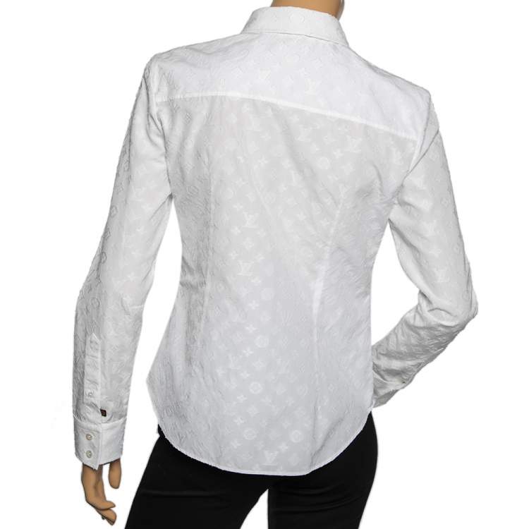 Pre Owned Louis Vuitton White Allover Monogram Motif Cotton Poplin Shirt M