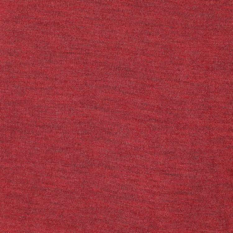 Pre Owned Louis Vuitton Brick Red Wool & Silk Leather Patch Detail Crewneck Sweater L