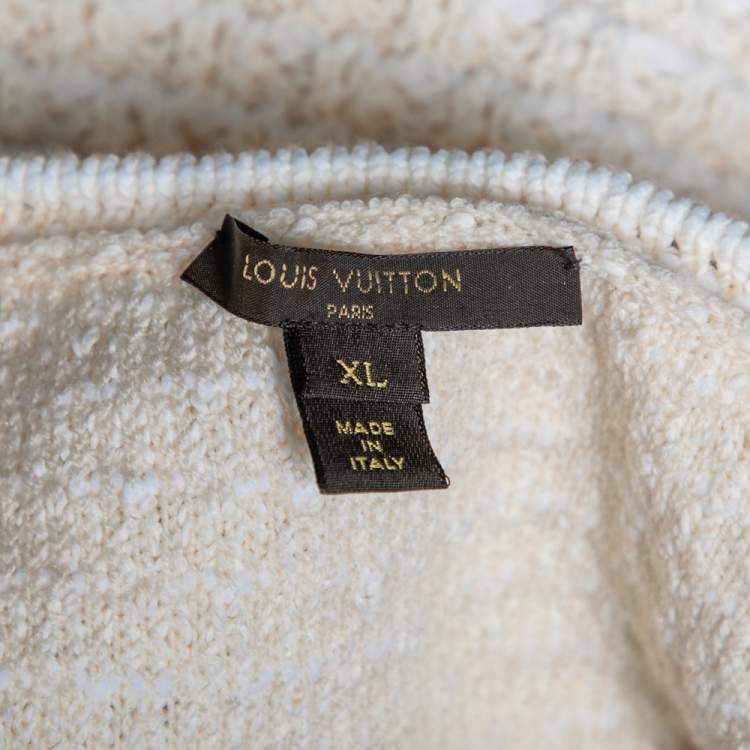 Pre Owned Louis Vuitton Cream Cotton Knit Front Zip Flared Hem Dress XL