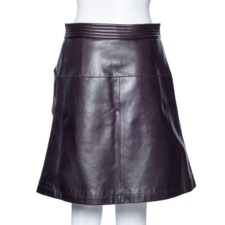 Pre Owned Louis Vuitton Purple Lambskin Leather Mini Skirt M