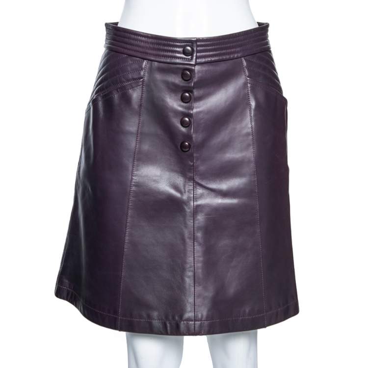 Pre Owned Louis Vuitton Purple Lambskin Leather Mini Skirt M