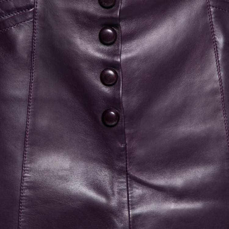 Pre Owned Louis Vuitton Purple Lambskin Leather Mini Skirt M