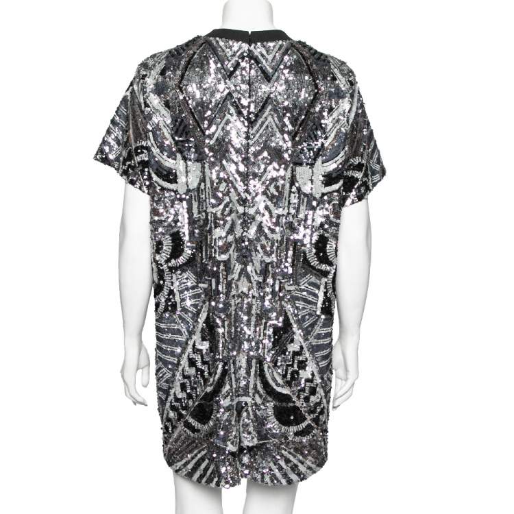 Pre Owned Louis Vuitton Monochrome Sequin Embellished T-Shirt Dress M