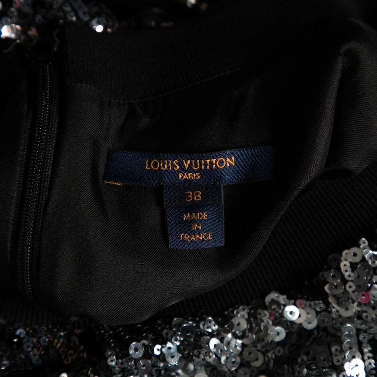 Pre Owned Louis Vuitton Monochrome Sequin Embellished T-Shirt Dress M