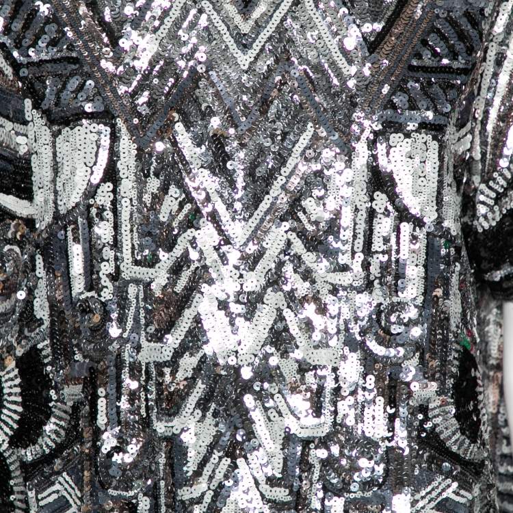 Pre Owned Louis Vuitton Monochrome Sequin Embellished T-Shirt Dress M