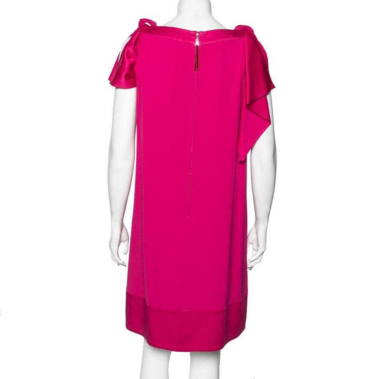 Pre Owned Louis Vuitton Pink Crepe Bow Detail Sleeve Shift Dress M
