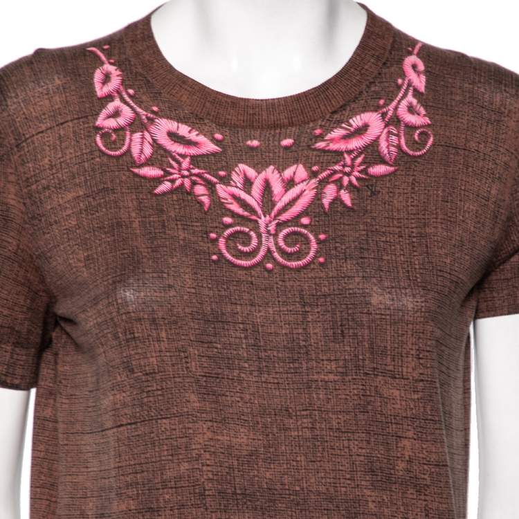 Pre Owned Louis Vuitton Brown Printed Cotton Knit T-Shirt M
