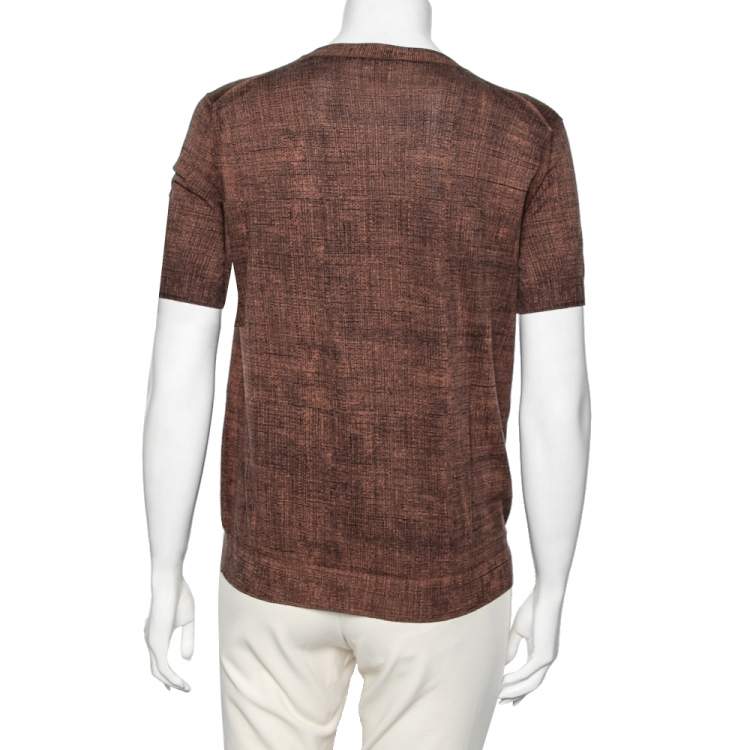 Pre Owned Louis Vuitton Brown Printed Cotton Knit T-Shirt M