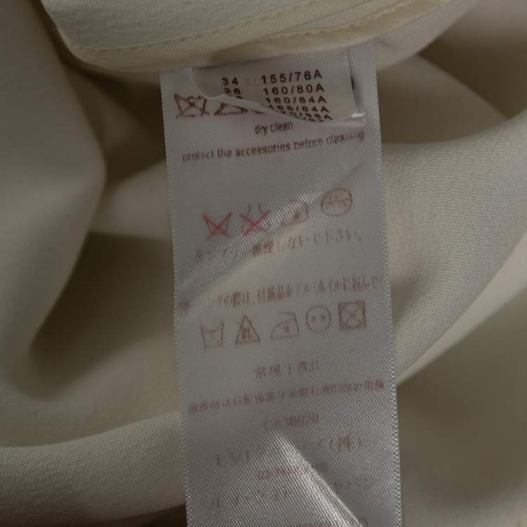 Pre Owned Louis Vuitton Off White Crepe Collared Shift Dress M