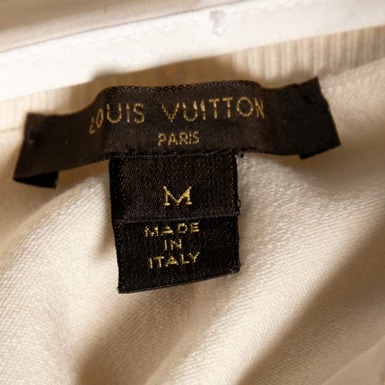 Pre Owned Louis Vuitton Cream Embroidered Collar Trim Short Sleeve Sweater M