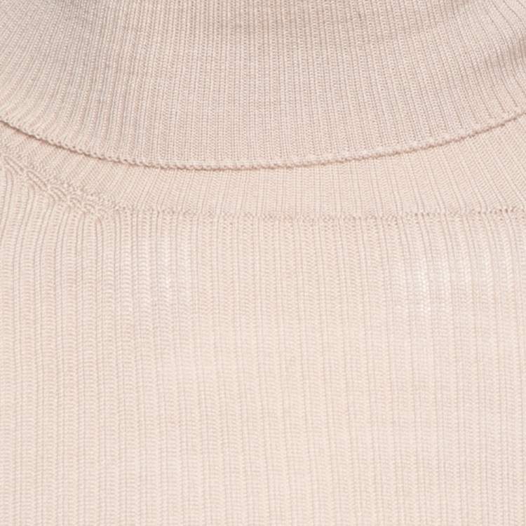 Pre Owned Louis Vuitton Beige Rib Knit Turtleneck Sweater M