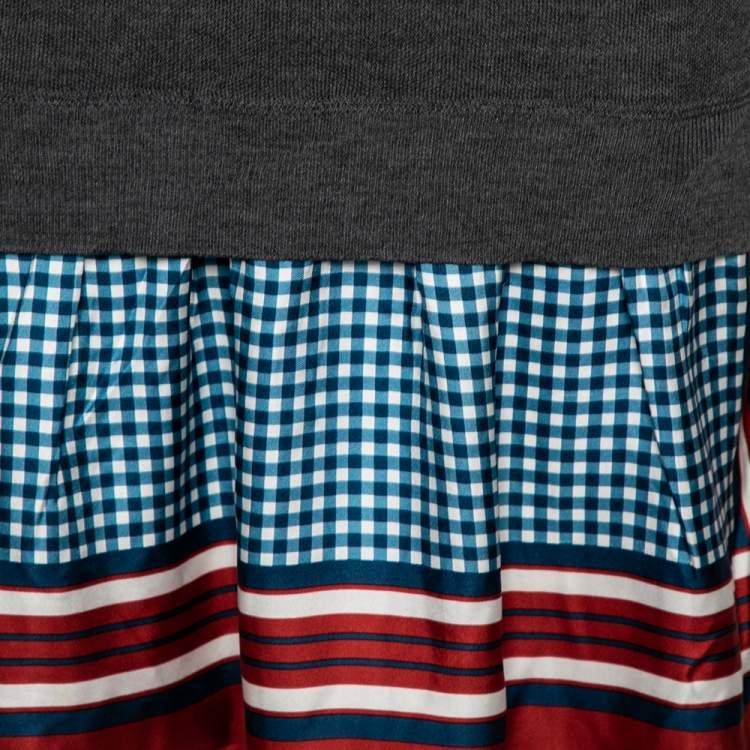 Pre Owned Louis Vuitton Grey Wool Pleated Hem Dress S