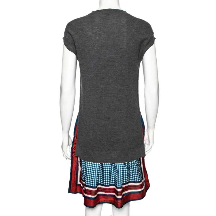 Pre Owned Louis Vuitton Grey Wool Pleated Hem Dress S