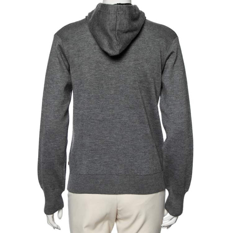 Pre Owned Louis Vuitton Grey Cashmere Long Sleeve Hoodie S