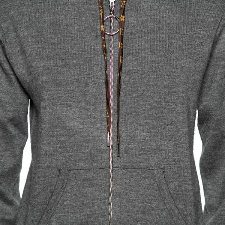 Pre Owned Louis Vuitton Grey Cashmere Long Sleeve Hoodie S